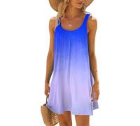 Strandkleid Baumwolle, Strandkleider Damen Sommer Kurz Sommerkleid Bikini Cover Up Strandkleid Strand Kleider Casual Ärmellos Tshirt Kleid Minikleid, Blau, M