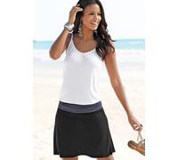 Strandkleid BEACHTIME BY LASCANA "aus Viskosejersey mit Raffung auf Hüfthöhe, Spaghettiträger", Damen, Gr. 42, N-Gr, schwarz (schwarz, grau), Jersey, Obermaterial: 100% Viskose, figurumspielend kniefr