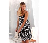 Strandkleid BEACHTIME, Damen, Gr. 42, N-Gr, schwarz-weiß (schwarz, weiß, bedruckt), Jersey, Obermaterial: 100% Viskose, figurumspielend kniefrei, V-Ausschnitt, Kleider Strandkleid, mit Animalprint und