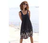 Strandkleid BEACHTIME, Damen, Gr. 42, N-Gr, schwarz, Jersey, Obermaterial: 100% Viskose, bedruckt, figurumspielend kniefrei, Rundhals, Kleider Strandkleid, mit Blumenprint, Minikleid, Sommerkleid, Str