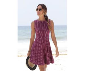 Strandkleid BEACHTIME, Damen, Gr. 42, N-Gr, weiß (bordeaux, weiß), Jersey, Obermaterial: 95% Baumwolle, 5% Elasthan, figurumspielend ca. Mitte Oberschenkel, Rundhals, Kleider Strandkleid, mit Alloverd