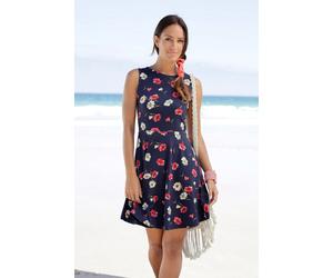 Strandkleid BEACHTIME, Damen, Gr. 46, N-Gr, bunt (marine, rot, bedruckt), Jersey, Obermaterial: 95% Baumwolle, 5% Elasthan, bedruckt, figurumspielend ca. Mitte Oberschenkel, Rundhals, Kleider Strandkl