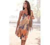 Strandkleid BUFFALO, Damen, Gr. 46, N-Gr, bunt (animal bedruckt), Jersey, Obermaterial: 100% Viskose, bedruckt, animal-print, casual, figurumspielend kurz, V-Ausschnitt, ohne Ärmel, Kleider, mit Anima