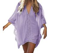 Strandkleid Damen Bikini Cover Up Sexy Tunika Lang Pareo Strand Strandtuch Kleid Accessoires Strandumhang Kimono Beach Strandtunika Große Größen Badeanzug Für Longbluse Sommer Bohokleid,Purple,Lila
