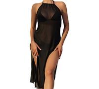 Strandkleid Damen - Durchsichtiges Mesh Kleid Damen Neckholder Bikini Cover Up Maxikleid Netz Badeanzug Kleider mit Schlitz Transparent Netzkleid Strandurlaub Strand Bademode Sexy Outfits für Damen