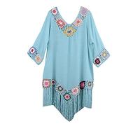 Strandkleid Damen Fransen Bikini Cover Up Kleid Strand Gehäkelte Strandkleider Damen Sommer Gehäkeltes Strandkleid Gehäkelt Boho Kurzarm Große Größen Swim Beach Cover Ups Übergröße Sommer Locker Blau