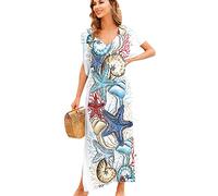 Strandkleid Damen Große Größen Kaftan Kleid Damen Lang Strandkleider Damen Sommer Cover Up Strandkleid Boho Kleid Strand Bathing Suit Swimsuit Bikini Cover Up Beach Batik Maxikleid Strandkleid Maxi