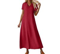Strandkleid Damen Große Größen,Leinenkleider Damen Sommer Elegant Tunikakleid Boho Kleidung Lässiges Freizeitkleider Festlich Sommerkleid Blusenkleid Strandkleid a Linien Kleid Leichte Hemdkleid