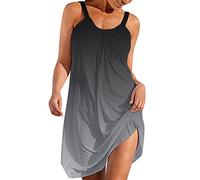 Strandkleid Damen Knielang,Sommerkleid Damen Leicht Mini Kleider Strandkleider Sommer Kurz T Shirt Kleid A Linien Freizeitkleid Sexy Minikleid Boho Blumenkleid Trägerkleid für Frauen