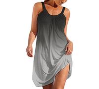 Strandkleid Damen Knielang,Sommerkleid Damen Leicht Mini Kleider Strandkleider Sommer Kurz T Shirt Kleid A Linien Freizeitkleid Sexy Minikleid Boho Blumenkleid Trägerkleid für Frauen