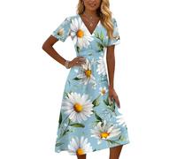 Strandkleid Damen Kurze Sommerkleider Maxikleid Blumenmuster Strandkleider Kurz Blusenkleider Damen Sommer Tunikakleid Sommer Lang Damenkleider Elegant Kleider Beach Dress For Women 70Er Jahre Outfit