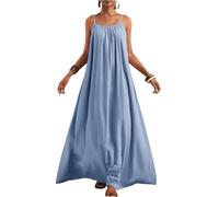 Strandkleid Damen Lang, Elegante Kleider Damen, Sommer Einfarbig Ärmellos Maxikleid Swing Spaghetti Trägerkleid Sexy Rückenfrei Damenkleider Leicht Und Luftig Kleid Bohemian A Linie Freizeitkleid
