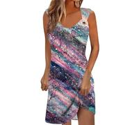 Strandkleid Damen lang Kleider Sommer hochzeitskleider Streifen Druck Ärmelloses V-Ausschnitt Elegant Freizeit Kleid handtuchkleid tunikakleid（Hellrosa, S