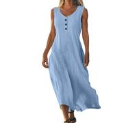 Strandkleid Damen Lang Leicht Und Luftig Locker Abendkleider Mittelalter Kleid Langes Strandkleider Hochzeitskleider Ärmellos Kleid Beige Hochzeitskleid Lässiges Sommerkleid Damen Lang(1-Blue,L)