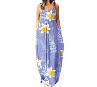 Strandkleid Damen Lang Sale Angebote Lockeres Freizeitkleid Lässiges Lange Strand Sommerkleid A-Linie Ärmellos Blumen Kleid Trägerkleid Strandkleid Vintage Elegant Knielang Cocktail One-Shoulder