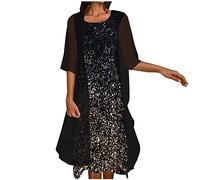 Strandkleid Damen Lang Sale Angebote Rollkragen Strandkleid Freizeitkleider Bequemer Kurzarm A-Linie Polka Dot Boho Kleid Knielänge Freizeitkleid Schmetterlingsärmel Freizeitkleid Kielang Swing K