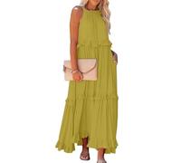 Strandkleid Damen lang White Dress jerseykleid Einfarbig Neckholder Ärmellose Maxi Kleid Womens Dresses Partykleid(Gelb, S)