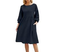 Strandkleid Damen, Leinen Sommerkleid, Sommerkleider Leicht Und Luftig, Große Größen 3/4 Arm Bohokleid Leichte Frauen Leinenkleider Moderne Funky Freizeit Leinenstof Partykleid Women Für Frühling