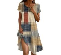 Strandkleid Damen Luftig Schicke Sommerkleider Luftige Blumenkleid Sommerkleid Große Größen Infinity Kleid Bohemian Tshirtkleid Knie Lange Rundhals Midikleider Hawaii Ibiza-Kleid Knielanges