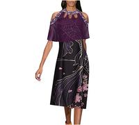 Strandkleid Damen Sale Angebote A Linie Saterkleid Spaghettiträger Sommerkleid Partykleid Casual Loose Rüschen Mini Blumenkleid Kleid für Frauen Kurzarm Midi Freizeitkleid mit Schlitz T-Shirt Kle
