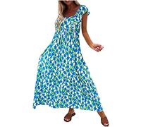 Strandkleid Damen Sale Angebote Vintage 50er Ärmellos Cocktail Retro mit Pocket Flared Kleid Boho Lang Lose Sommerkleid Elegant Casual A-Linie Kleid Partykleid Frauen Lange Kleid Casual Blumenkle
