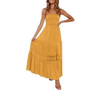 Strandkleid Damen Sommer - Bandeau Kleid Lang Schulterfreies Sommerkleid Sexy Trägerlos Off Shoulder Rückenfrei Spitzenbesatz Maxikleid Swing A Line Langes Kleider Boho Kleid Partykleid
