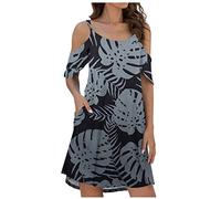 Strandkleid Damen Sommer Geschenke für Frauen Casual Rundhals Kleid A-Linie Minikleid Kurz Sommerkleid meine bestellungen anzeigen Knielang Casual Rüschenärmel Strandkleider Ärmellos Schulterfr