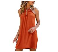 Strandkleid Damen Sommer Leicht Sommerkleid Kurz Ohne Arme Minikleid Sexy
