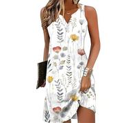 Strandkleid Damen Sommerkleider Knielang Wrap Kleider Blumenmuster Midikleid A-Linie Sommerkleid Damen Midi V-Ausschnitt Kleider Ärmel Lockeres Freizeitkleid