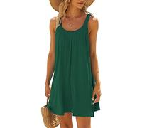 Strandkleid Damen, Strandkleider Damen Sommer Kurz Sommerkleid Bikini Cover Up Strandkleid Strand Kleider Casual Ärmellos Tshirt Kleid Minikleid, Grün, L
