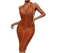 Strandkleid für Frauen, sexy V-Ausschnitt, Halfter, Sling-Rock, einfarbig, Perspektive, Hohlgewebe, Damenkleider, vertuschen