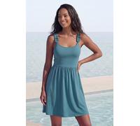 Strandkleid LASCANA, Damen, Gr. 42, N-Gr, blau (powder, blau), Jersey, Obermaterial: 100% Viskose, unifarben, figurumspielend kniefrei, Rundhals, Kleider Strandkleid (14512615-42) powder, blau