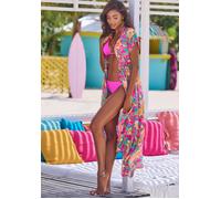 Strandkleid LASCANA, Damen, Gr. 40, N-Gr, pink bedruckt, Web, Obermaterial: 100% Modal, bedruckt, geblümt, figurumspielend lang, Kleider Strandkleid, im Kimono-Style zum Binden, Kurzarm, Alloverprint,