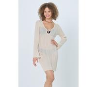 Strandkleid LSCN BY LASCANA, Damen, Gr. 40, N-Gr, beige (creme), Strick, Obermaterial: 82% Viskose, 18% Polyester, leicht transparent, unifarben, figurbetont kniefrei, Rundhals, Kleider Strandkleid, S