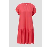 Blusenkleid S.OLIVER, Damen, Gr. 40, N-Gr, orange (koralle), Web, Obermaterial: 100% Viskose, unifarben, modisch, figurumspielend ca. Mitte Oberschenkel, V-Ausschnitt, Kurzarm, Kleider, mit Volant am