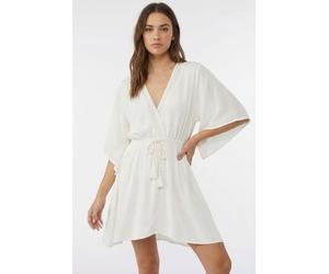 Strandkleid O'NEILL "ESSENTIALS TOKEENA COVER UP", Damen, Gr. L (40), N-Gr, snow weiß, Obermaterial: 100% Viskose, Kleider Strandkleid, mit Kordelzug mit Quasten, aus Viskose, lockerer Schnitt (174635
