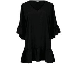 Strandkleid ROSA FAIA "Akalani", Damen, schwarz, Stoff, Obermaterial: 100% Polyester, clean, ethno, unifarben, oversize kniefrei, V-Ausschnitt, Flügelärmel,Kimonoärmel Volant, Kleider Strandkleid, kur