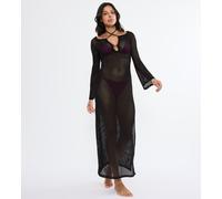 Strandkleid TRIUMPH "Beach MyWear Crochet Long Dress LSL", Damen, Gr. 40, N-Gr, schwarz, Strick, Obermaterial: 95% Polyester, 5% Elasthan, Kleider Strandkleid, weiches Häkeldesign (91749626-40) schwar