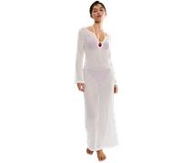 Strandkleid TRIUMPH "Beach MyWear Crochet Long Dress LSL", Damen, Gr. 46, N-Gr, silk weiß, Strick, Obermaterial: 95% Polyester, 5% Elasthan, Kleider Strandkleid, weiches Häkeldesign (86996669-46) silk