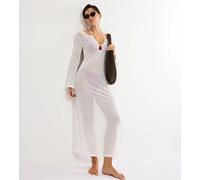 Strandkleid TRIUMPH "Beach MyWear Crochet Long Dress LSL", Damen, Gr. 46, N-Gr, silk weiß, Strick, Obermaterial: 95% Polyester, 5% Elasthan, Kleider Strandkleid, weiches Häkeldesign (86996669-46) silk