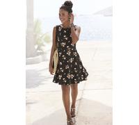 Strandkleid VIVANCE, Damen, Gr. 38, N-Gr, schwarz, koralle bedruckt, Jersey, Obermaterial: 95% Baumwolle, 5% Elasthan, bedruckt, figurbetont ca. Mitte Oberschenkel, Rundhals, Kleider Strandkleid, mit 