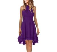 Strandkleider 50 Style Damen Kleider gelbes Kleid Partykleid Damen Einfarbig Chiffon Neckholder Ärmelloses Kurz Kleid Bandeau Kleid Damen blazerkleid (Lila, 3XL)