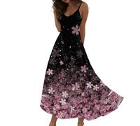 Strandkleider Damen Sommer, Kleid Damen Elegant, Einfarbig V Ausschnitt Ärmellos Maxikleid Leicht Und Luftig Tank Kleid Spaghetti Trägerkleid Swing Lang Kleider Hoher Taille A Linie Freizeitkleid