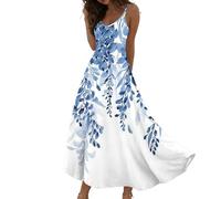 Strandkleider Damen Sommer, Kleid Damen Elegant, Einfarbig V Ausschnitt Ärmellos Maxikleid Leicht Und Luftig Tank Kleid Spaghetti Trägerkleid Swing Lang Kleider Hoher Taille A Linie Freizeitkleid