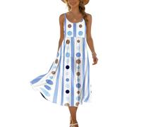 Strandkleider Damen Sommer Midikleid Damen Sommerkleid Ärmellos Blumen Boho Strandkleid Spaghettiträger Hohe Taille Rundhals Luftig Freizeit Mode Kleid Hochzeit XL C Light Blue