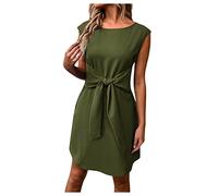 Strandkleider Damen Sommer Shirtkleid Damen T Shirt Frauen Tüll Applikationen Abschlussballkleider a Linien Kleid Damen Sommer Volant Ärmeln Blusekleid,Dark Green,M