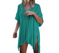 Strandkleider Damen Strandkleid Strick Kaftan Tunika Strandtunika Boho Sommerkleider Kurz Strandponcho V-Ausschnitt Bikini Cover Up Große Größen Strandbekleidung Beachkleider Kleid Sommer Strand Grün