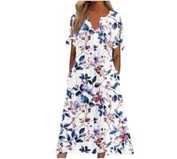 Strandkleider Strandkleid Damen Kleid Sommer Damenkleider Elegantes Frauenkleid Cartoon Lange Maxi Kleid A Linien Tunikakleid Tshirtkleid Damen weiß