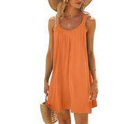 Strandkleidung Damen, Strandkleider Damen Sommer Kurz Sommerkleid Bikini Cover Up Strandkleid Strand Kleider Casual Ärmellos Tshirt Kleid Minikleid, Orange, M