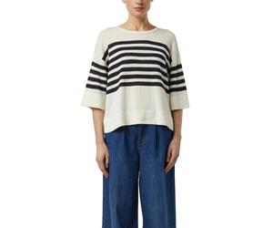 Strandpullover COMMA, Damen, Gr. L (40), ecru stripe, Strick, Obermaterial: 62% Lyocell, 32% Baumwolle, 6% Polyester, Glitzerstreifen, gestreift, hüftbedeckend, Rundhals, Pullover, 3/4-Arm mit Glitzer